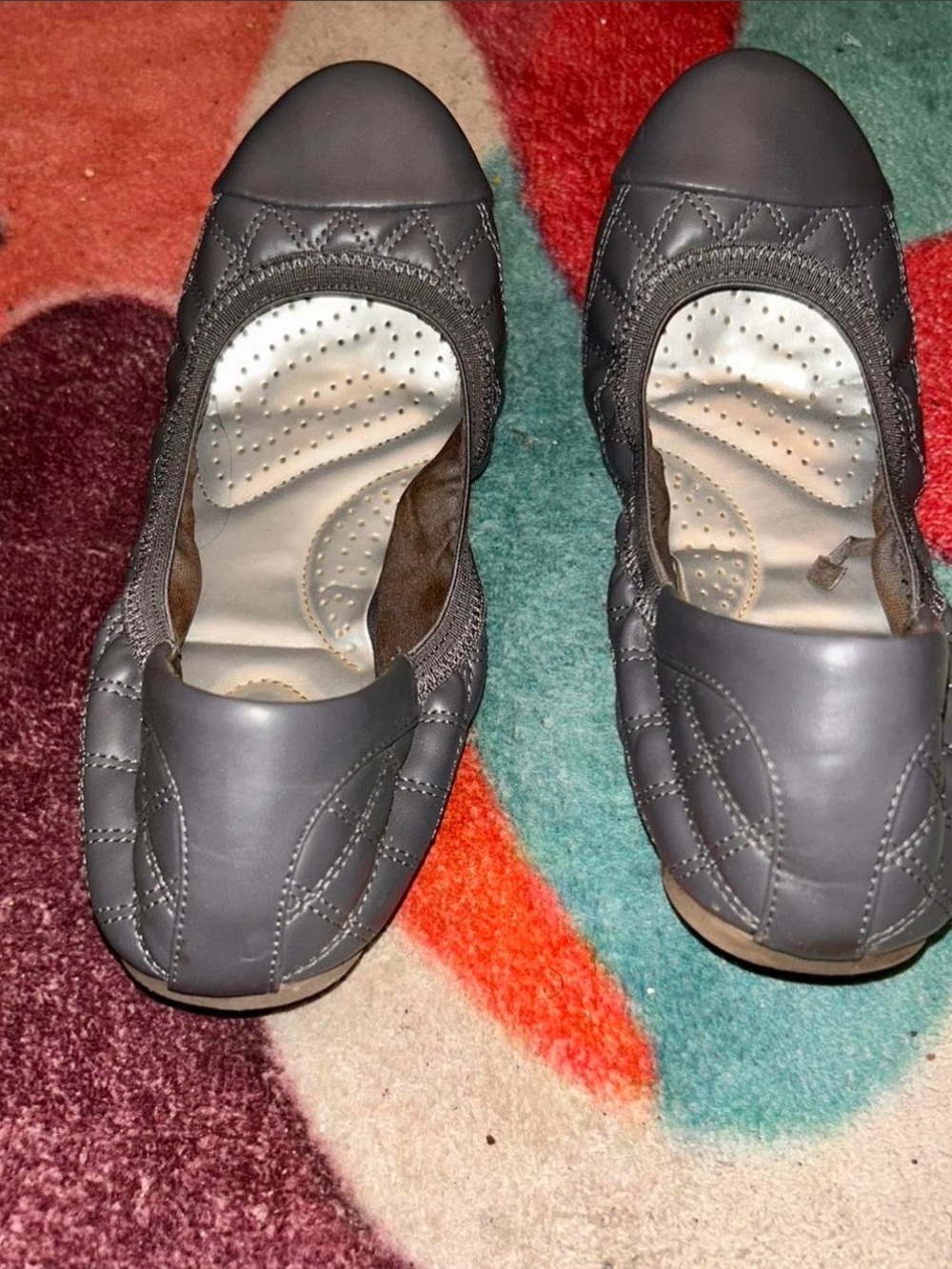 Women's Quilted Gray Ballet Flats - Picture 4 of 5